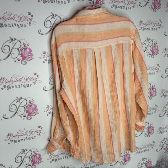 Button up creamsicle striped cream orange soft buttery top comfy oversized - Picture 8 of 11